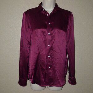 Sz 0 Polo Ralph Lauren Plum Purple Silk Long Sleeve Blouse